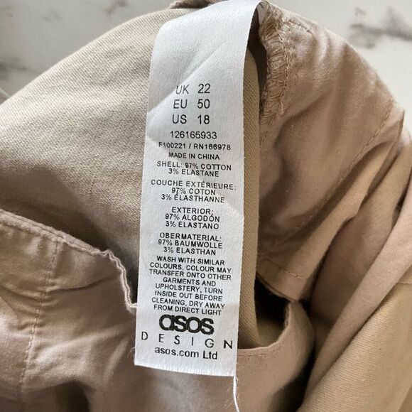 ASOS Design Curve Womens Pleated Front Cotton Blended Wide Leg Stone Pants Sz 18 - Picture 14 of 14